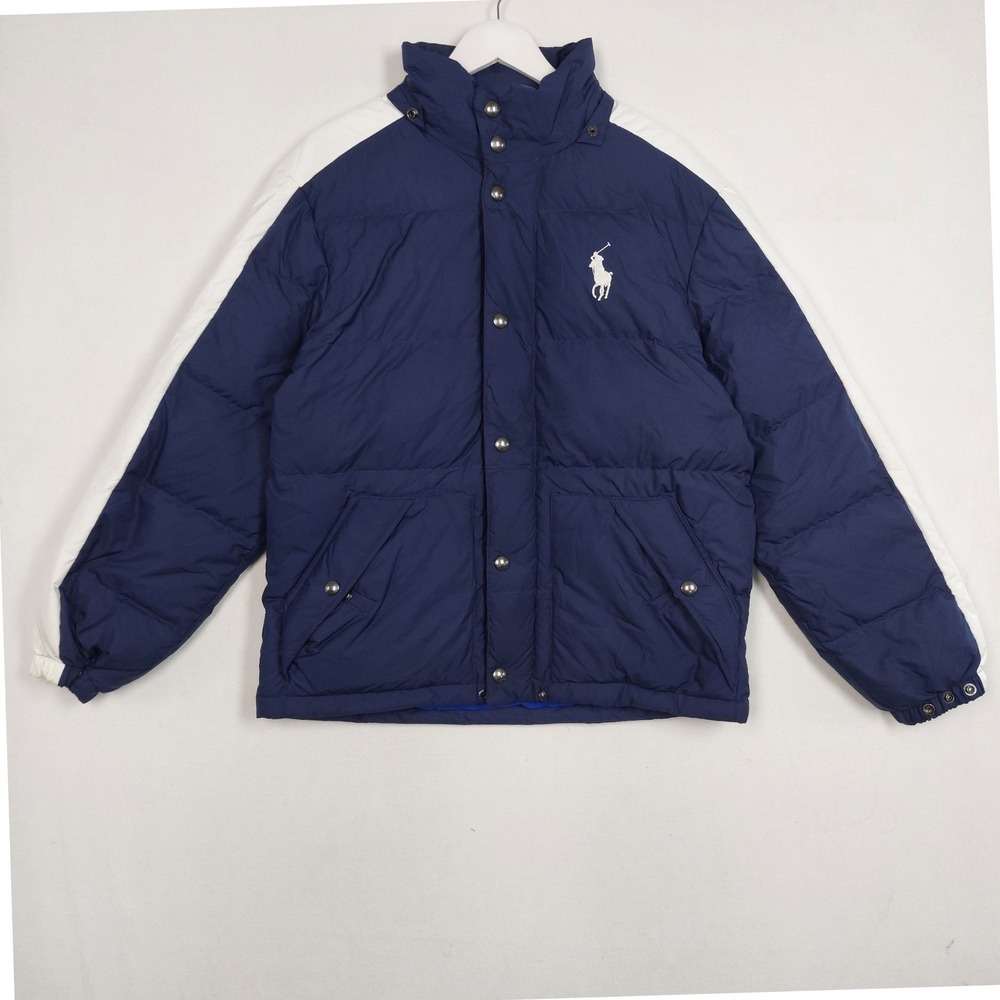 Polo Ralph Lauren Mens Blue White Colorblock Puffer Jacket Size Small